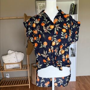 Navy Shirt with Orange Fruit Print